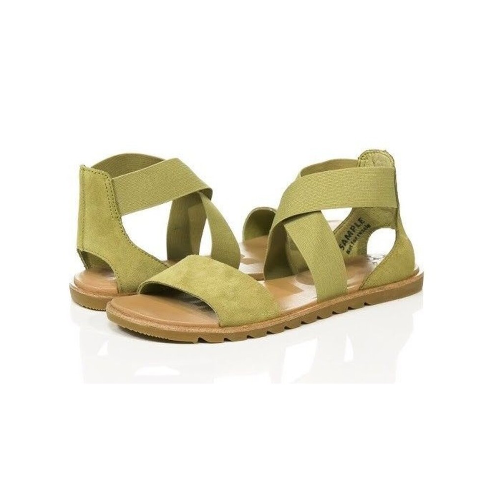 Sorel Ella II Sandal Olive Green Suede Elastic Strap Flat Size 8.5